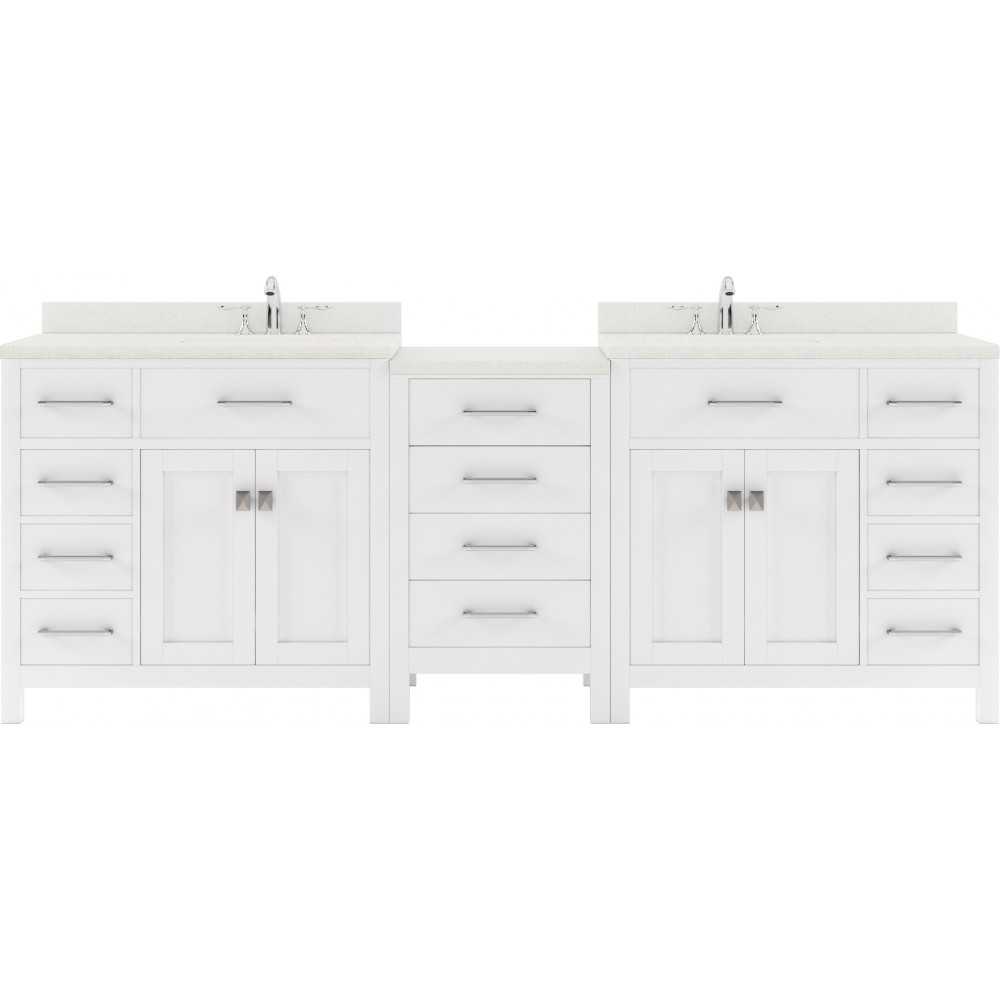 Caroline Parkway 93" Double Bath Vanity in White with White Quartz Top and Round Sinks