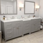 Caroline Parkway 93" Double Bath Vanity in Cashmere Gray with White Quartz Top and Square Sinks and Matching Mirror