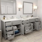 Caroline Parkway 93" Double Bath Vanity in Cashmere Gray with White Quartz Top and Square Sinks and Matching Mirror