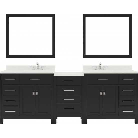 Caroline Parkway 93" Double Bath Vanity in Espresso with White Quartz Top and Square Sinks and Matching Mirror