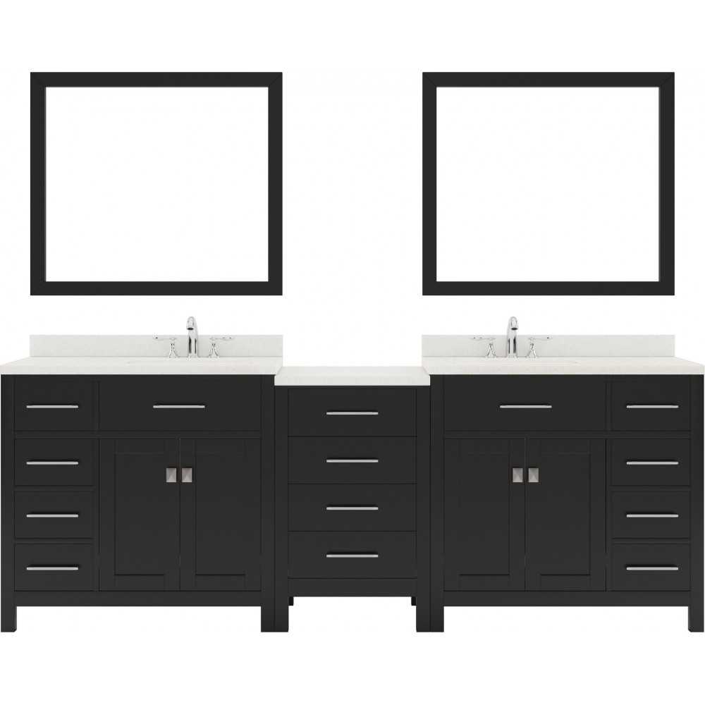 Caroline Parkway 93" Double Bath Vanity in Espresso with White Quartz Top and Square Sinks and Matching Mirror