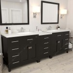 Caroline Parkway 93" Double Vanity in Espresso with White Quartz Top and Square Sinks with Brushed Nickel Faucets and Mirror