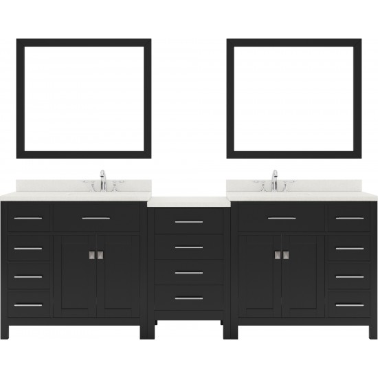 Caroline Parkway 93" Double Vanity in Espresso with White Quartz Top and Square Sinks with Polished Chrome Faucets and Mirror