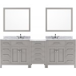 Caroline Parkway 93" Double Bath Vanity in Cashmere Gray with White Marble Top and Round Sinks and Matching Mirror