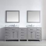 Caroline Parkway 93" Double Bath Vanity in Cashmere Gray with White Marble Top and Round Sinks and Matching Mirror