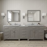 Caroline Parkway 93" Double Bath Vanity in Cashmere Gray with White Marble Top and Round Sinks and Matching Mirror