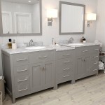 Caroline Parkway 93" Double Bath Vanity in Cashmere Gray with White Marble Top and Round Sinks and Matching Mirror