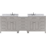 Caroline Parkway 93" Double Bath Vanity in Cashmere Gray with White Marble Top and Round Sinks with Brushed Nickel Faucets