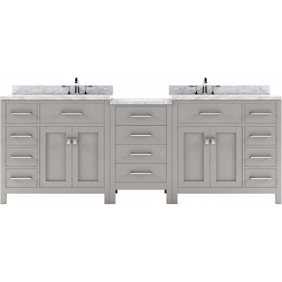 Caroline Parkway 93" Double Bath Vanity in Cashmere Gray with White Marble Top and Round Sinks