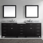 Caroline Parkway 93" Double Bath Vanity in Espresso with White Marble Top and Round Sinks and Matching Mirror