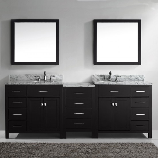 Caroline Parkway 93" Double Bath Vanity in Espresso with White Marble Top and Round Sinks with Brushed Nickel Faucets and Mir