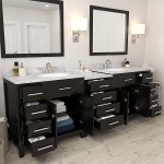 Caroline Parkway 93" Double Bath Vanity in Espresso with White Marble Top and Round Sinks with Brushed Nickel Faucets and Mir