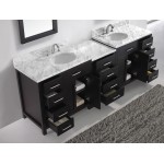 Caroline Parkway 93" Double Bath Vanity in Espresso with White Marble Top and Round Sinks with Brushed Nickel Faucets and Mir