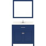 Caroline 36" Single Bath Vanity in French Blue with White Quartz Top and Round Sink and Matching Mirror