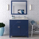 Caroline 36" Single Bath Vanity in French Blue with White Quartz Top and Round Sink and Matching Mirror