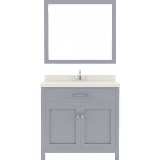 Caroline 36" Single Bath Vanity in Gray with White Quartz Top and Round Sink and Matching Mirror