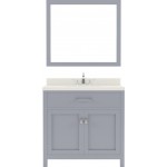 Caroline 36" Single Bath Vanity in Gray with White Quartz Top and Round Sink with Brushed Nickel Faucet and Matching Mirror