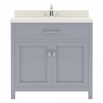 Caroline 36" Single Bath Vanity in Gray with White Quartz Top and Round Sink