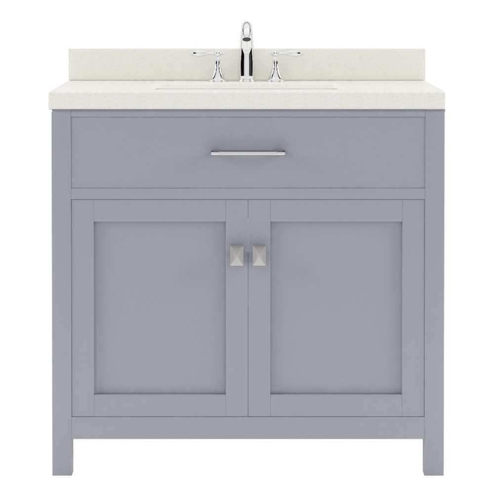 Caroline 36" Single Bath Vanity in Gray with White Quartz Top and Round Sink