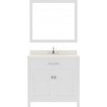 Caroline 36" Single Bath Vanity in White with White Quartz Top and Round Sink and Matching Mirror