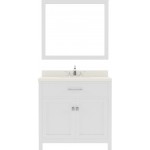 Caroline 36" Single Bath Vanity in White with White Quartz Top and Round Sink with Polished Chrome Faucet and Matching Mirror