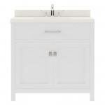 Caroline 36" Single Bath Vanity in White with White Quartz Top and Round Sink