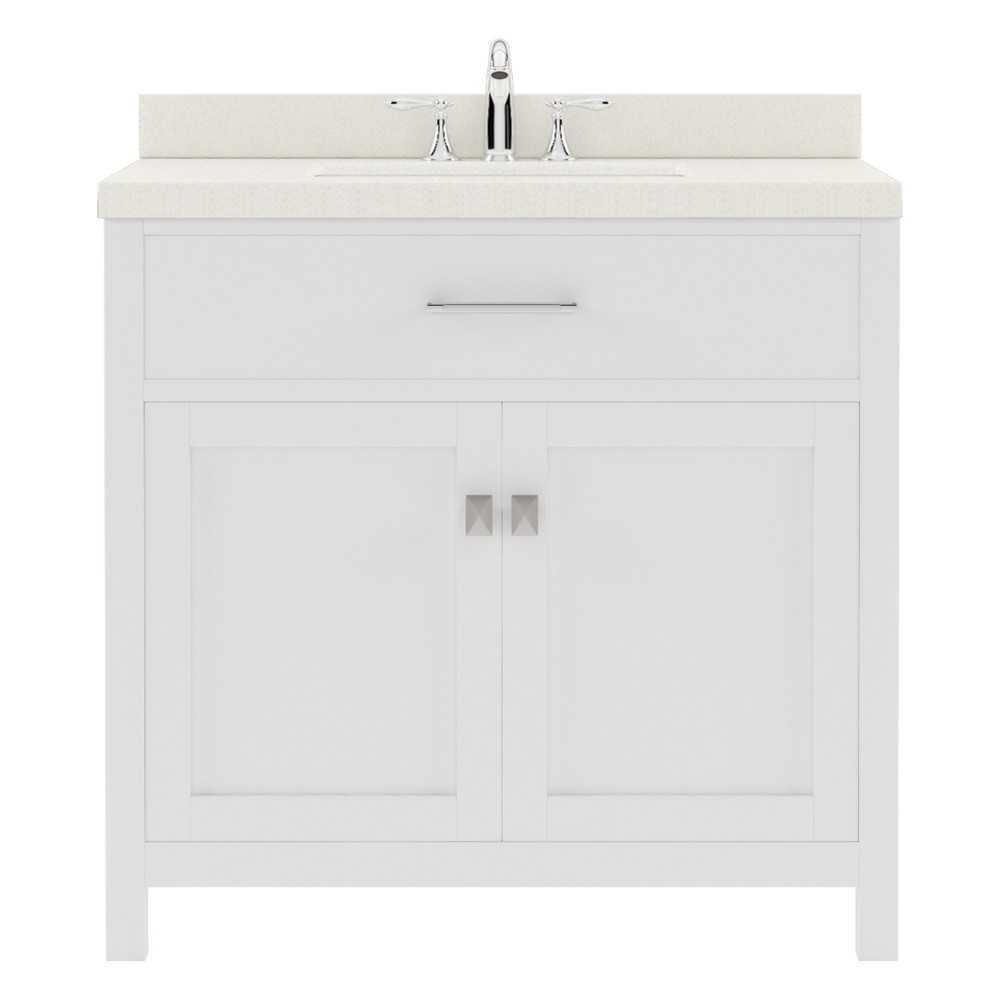 Caroline 36" Single Bath Vanity in White with White Quartz Top and Round Sink