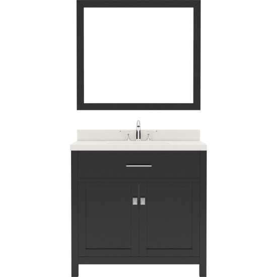 Caroline 36" Single Bath Vanity in Espresso with White Quartz Top and Square Sink and Matching Mirror