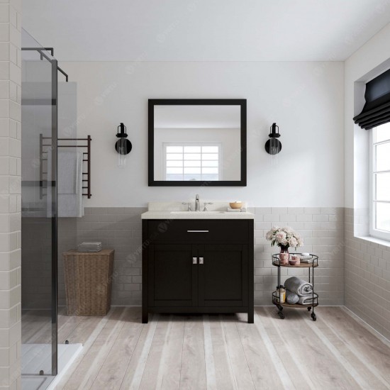 Caroline 36" Single Bath Vanity in Espresso with White Quartz Top and Square Sink and Matching Mirror