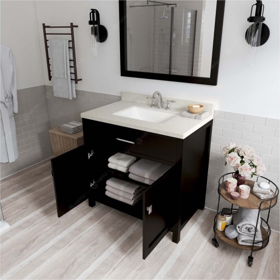 Caroline 36" Single Bath Vanity in Espresso with White Quartz Top and Square Sink and Matching Mirror