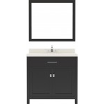 Caroline 36" Single Bath Vanity in Espresso with White Quartz Top and Square Sink with Polished Chrome Faucet and Mirror