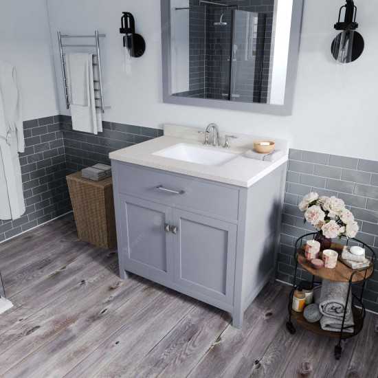 Caroline 36" Single Bath Vanity in Gray with White Quartz Top and Square Sink and Matching Mirror