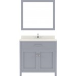 Caroline 36" Single Bath Vanity in Gray with White Quartz Top and Square Sink with Brushed Nickel Faucet and Matching Mirror