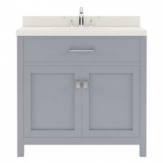 Caroline 36" Single Bath Vanity in Gray with White Quartz Top and Square Sink