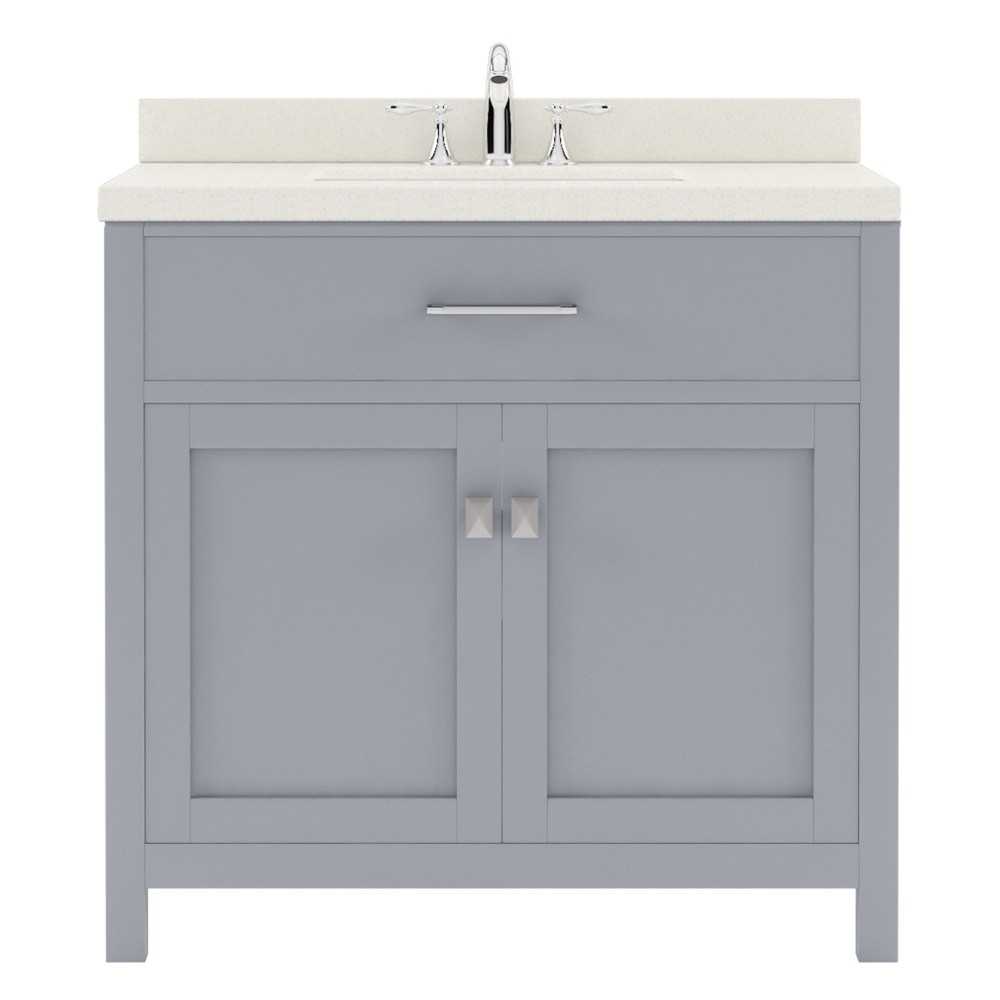 Caroline 36" Single Bath Vanity in Gray with White Quartz Top and Square Sink