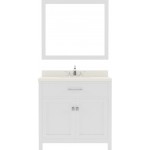 Caroline 36" Single Bath Vanity in White with White Quartz Top and Square Sink and Matching Mirror