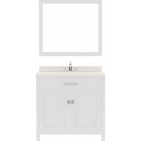 Caroline 36" Single Bath Vanity in White with White Quartz Top and Square Sink and Matching Mirror