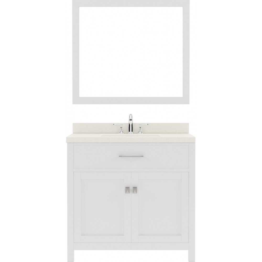 Caroline 36" Single Bath Vanity in White with White Quartz Top and Square Sink and Matching Mirror