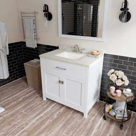 Caroline 36" Single Bath Vanity in White with White Quartz Top and Square Sink and Matching Mirror