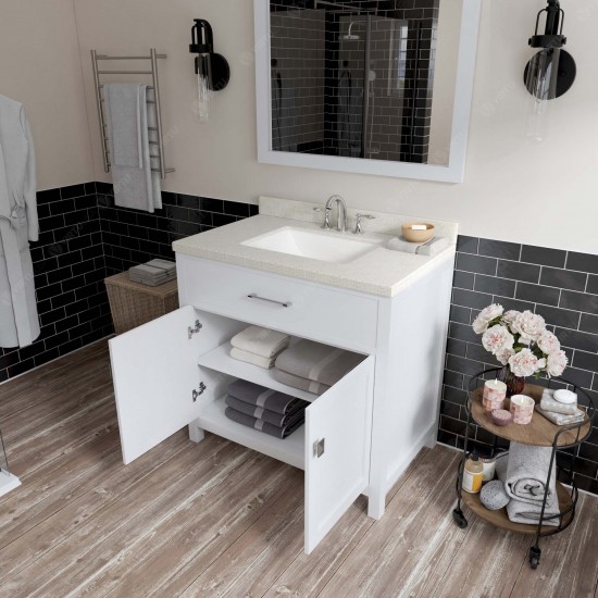 Caroline 36" Single Bath Vanity in White with White Quartz Top and Square Sink and Matching Mirror