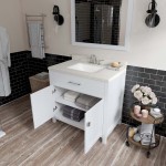 Caroline 36" Single Bath Vanity in White with White Quartz Top and Square Sink with Brushed Nickel Faucet and Matching Mirror