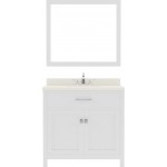 Caroline 36" Single Bath Vanity in White with White Quartz Top and Square Sink with Polished Chrome Faucet and Matching Mirro