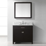 Caroline 36" Single Bath Vanity in Espresso with White Marble Top and Round Sink and Matching Mirror