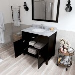 Caroline 36" Single Bath Vanity in Espresso with White Marble Top and Round Sink and Matching Mirror