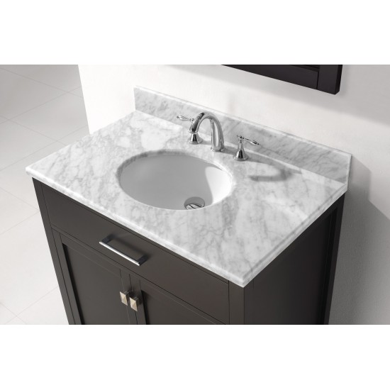 Caroline 36" Single Bath Vanity in Espresso with White Marble Top and Round Sink and Matching Mirror