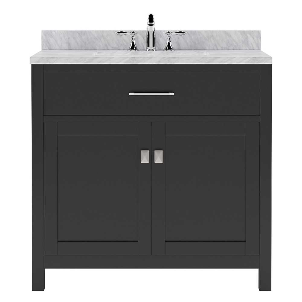 Caroline 36" Single Bath Vanity in Espresso with White Marble Top and Round Sink