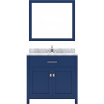 Caroline 36" Single Bath Vanity in French Blue with White Marble Top and Round Sink and Matching Mirror