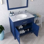 Caroline 36" Single Bath Vanity in French Blue with White Marble Top and Round Sink with Polished Chrome Faucet and Mirror