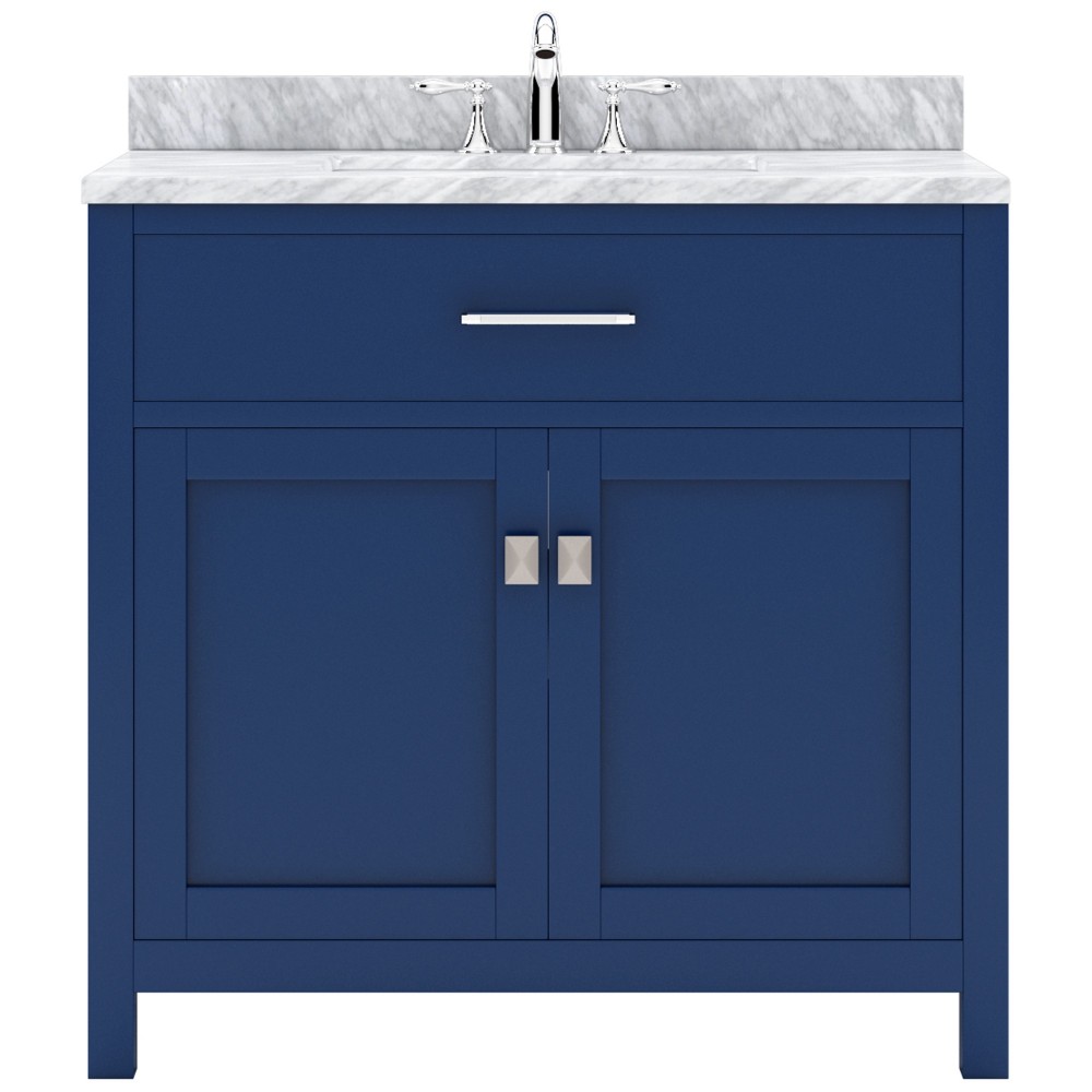 Caroline 36" Single Bath Vanity in French Blue with White Marble Top and Round Sink