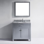 Caroline 36" Single Bath Vanity in Gray with White Marble Top and Round Sink with Brushed Nickel Faucet and Matching Mirror